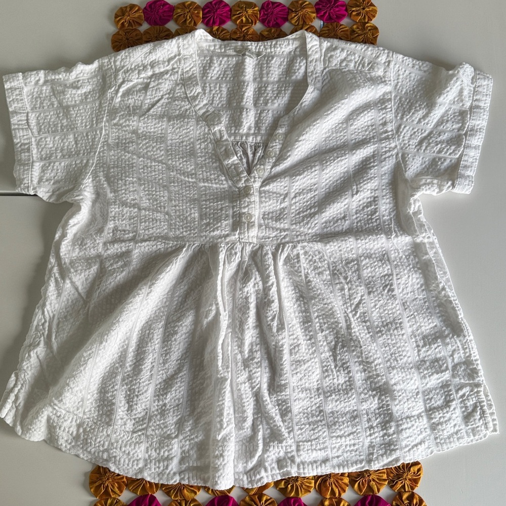 Lucky Brand White Textured Top Size Large
